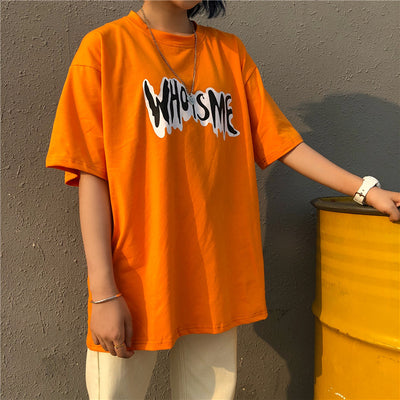Men Letter and Figure Print Orange T-shirts Fashion Clothing - CLOTHFN