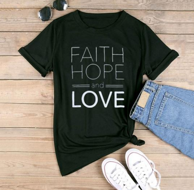 Faith hope and love T-shirts for men and women English alphanumeric street short sleeves - CLOTHFN