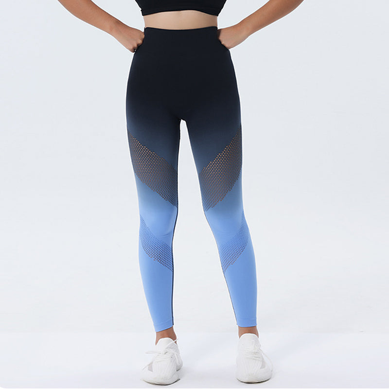 New Hollow Design Gradient Printed Yoga Pants Seamless High Waist Hip Lifting Fitness Leggings For Women Quick Drying Trousers - CLOTHFN
