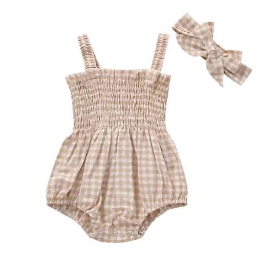 Infant Baby Girls 2Pcs Summer Outfits, Sleeveless Frill Smoc - CLOTHFN