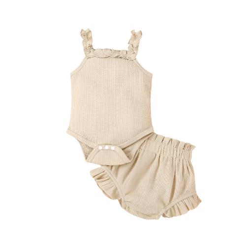 Children's Suit Waffle Sling Romper Shorts Suit - CLOTHFN