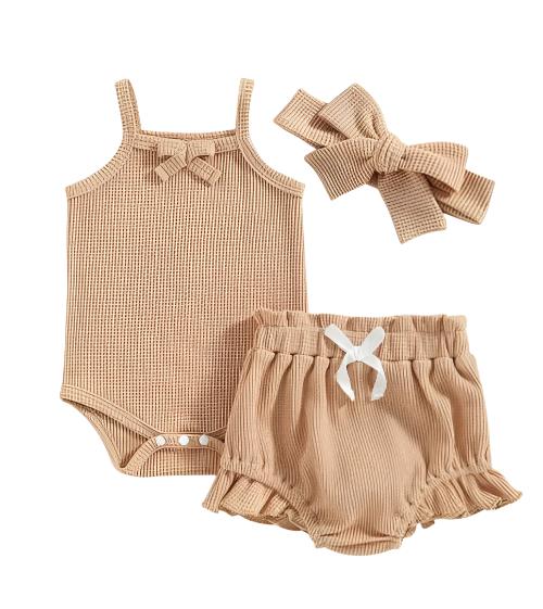 Children's Summer Waffle Suspender Bow Set - CLOTHFN