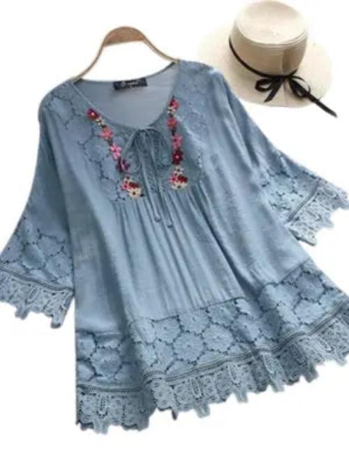 European And American V-neck Loose Blouse - CLOTHFN