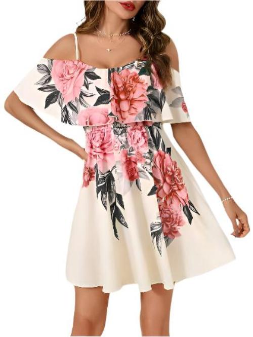 French Romantic Off-shoulder Waist Dress - CLOTHFN