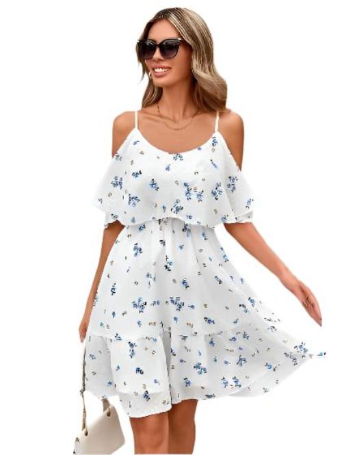 French Romantic Off-shoulder Waist Dress - CLOTHFN