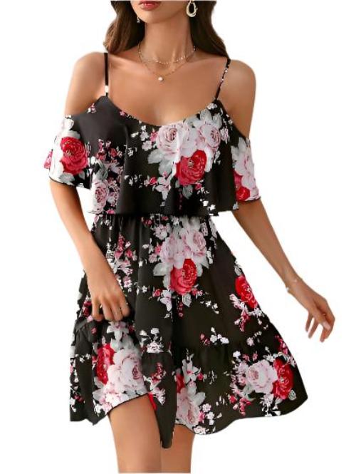 French Romantic Off-shoulder Waist Dress - CLOTHFN