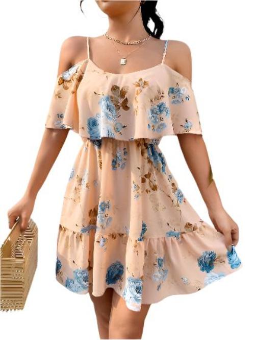 French Romantic Off-shoulder Waist Dress - CLOTHFN