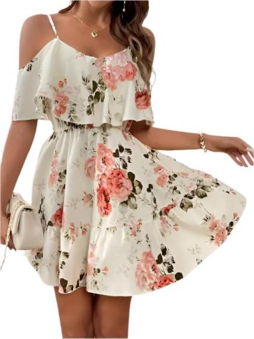 French Romantic Off-shoulder Waist Dress - CLOTHFN