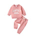 Girls' Printed Solid Color Hoodie Trousers Casual Two-piece Suit - CLOTHFN