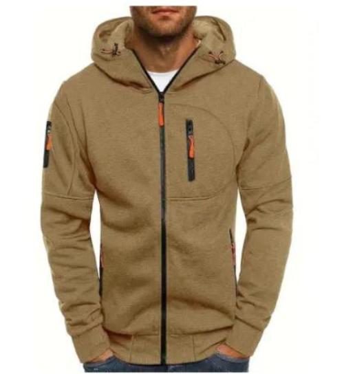 Men's Casual Sports Fitness Solid Color Cardigan Zipper Hooded Sweater - CLOTHFN