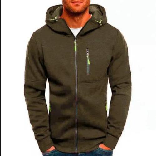 Men's Casual Sports Fitness Solid Color Cardigan Zipper Hooded Sweater - CLOTHFN