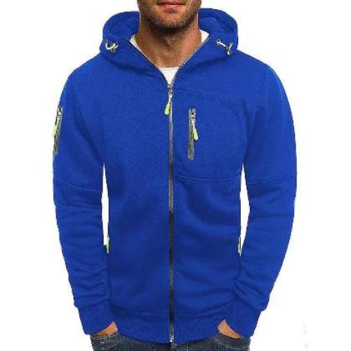 Men's Casual Sports Fitness Solid Color Cardigan Zipper Hooded Sweater - CLOTHFN