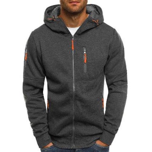 Men's Casual Sports Fitness Solid Color Cardigan Zipper Hooded Sweater - CLOTHFN