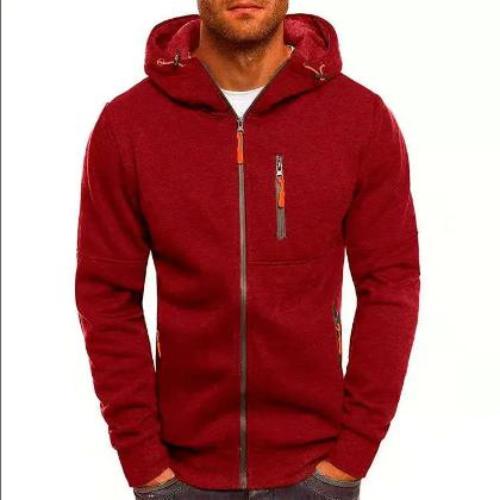 Men's Casual Sports Fitness Solid Color Cardigan Zipper Hooded Sweater - CLOTHFN