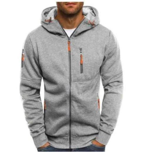 Men's Casual Sports Fitness Solid Color Cardigan Zipper Hooded Sweater - CLOTHFN