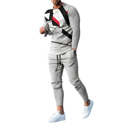 Men's Round Neck Striped Sweatshirt Suit - CLOTHFN