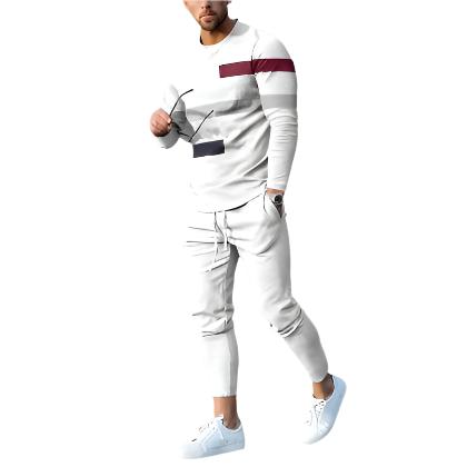 Men's Round Neck Striped Sweatshirt Suit - CLOTHFN