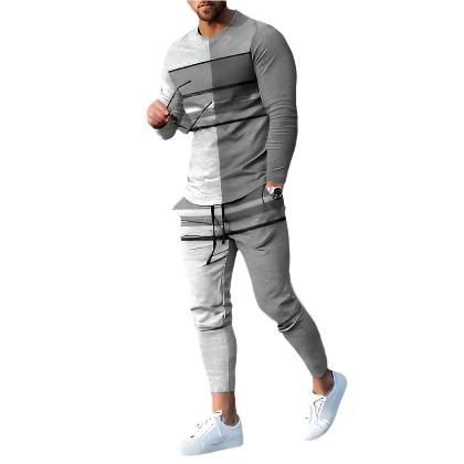 Men's Round Neck Striped Sweatshirt Suit - CLOTHFN