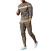 Men's Round Neck Striped Sweatshirt Suit - CLOTHFN