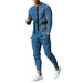 Men's Round Neck Striped Sweatshirt Suit - CLOTHFN