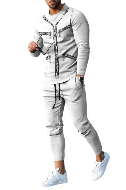 Men's Round Neck Striped Sweatshirt Suit - CLOTHFN