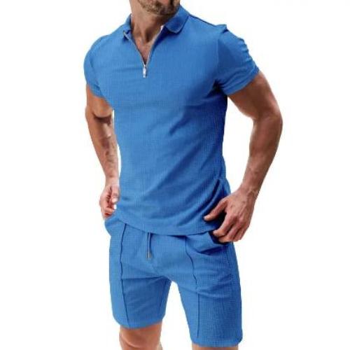 Men's Summer Casual Sportswear Set - Comfortable Waffle-Knit & Shorts - CLOTHFN