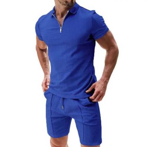 Men's Summer Casual Sportswear Set - Comfortable Waffle-Knit & Shorts - CLOTHFN