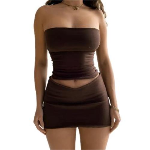 Midriff-baring Top Slim-fit Sheath Short Skirt Two-piece Set - CLOTHFN