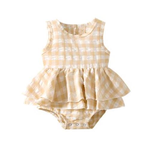 Summer Baby Girl Sleeveless Plaid Baby's Gown - CLOTHFN