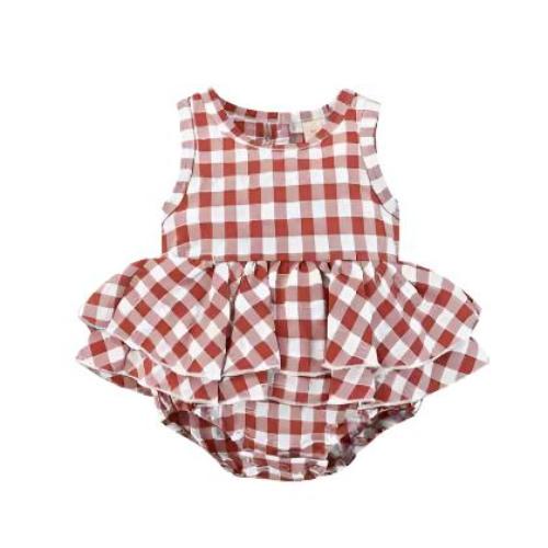 Summer Baby Girl Sleeveless Plaid Baby's Gown - CLOTHFN