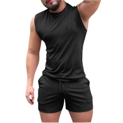 Summer Sleeveless Shorts Sports Black Cotton Vest Non-hooded Clothing - CLOTHFN