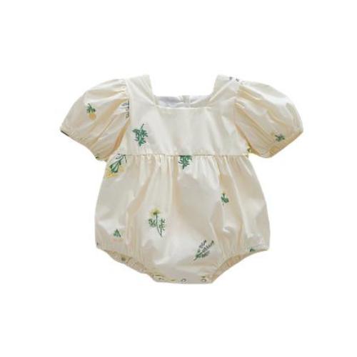 Thin Cotton Embroidery Puff Short Sleeve Baby Bodysuit Jumpsuit - CLOTHFN