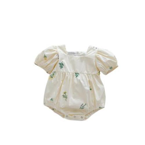 Thin Cotton Embroidery Puff Short Sleeve Baby Bodysuit Jumpsuit - CLOTHFN