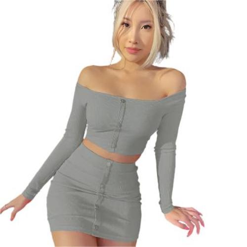 Woman Off Shoulder  2 Pcs Set Bodycon - CLOTHFN