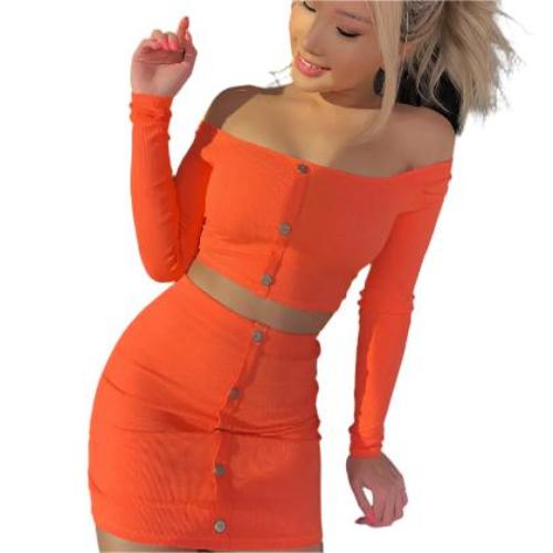 Woman Off Shoulder  2 Pcs Set Bodycon - CLOTHFN