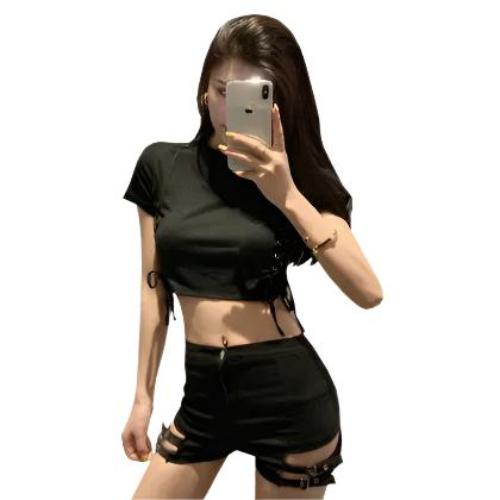 Double Buckle Design High Waist Stretch Tight Shorts For Women - CLOTHFN