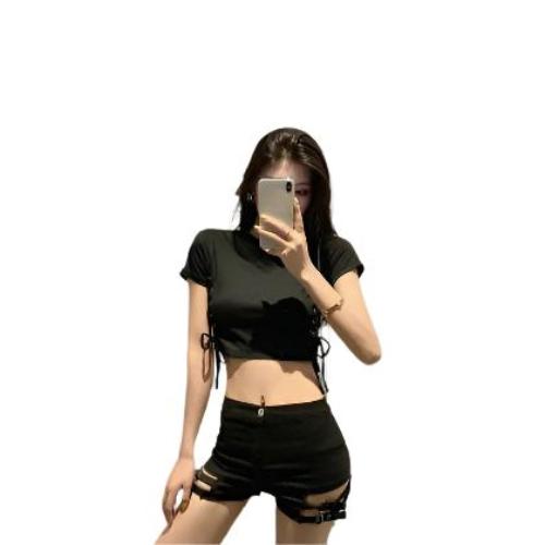 Double Buckle Design High Waist Stretch Tight Shorts For Women - CLOTHFN