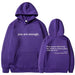 Women Hoodies Fleece-lined Plain Letter Print Pocket Drawstring Print - CLOTHFN