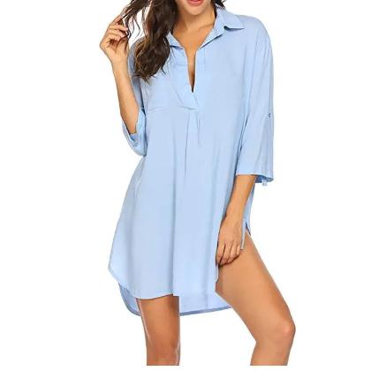 Women New Style Shirt Deep V Neckline Fashion Beach Anti Sprinkling Swimsuit Shirt - CLOTHFN