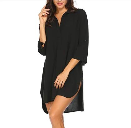 Women New Style Shirt Deep V Neckline Fashion Beach Anti Sprinkling Swimsuit Shirt - CLOTHFN