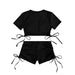 Women Short Sleeve Lace-up Split Swimsuit - CLOTHFN