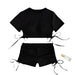 Women Short Sleeve Lace-up Split Swimsuit - CLOTHFN