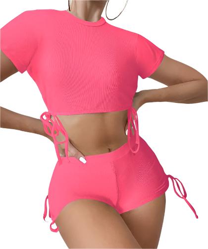 Women Short Sleeve Lace-up Split Swimsuit - CLOTHFN