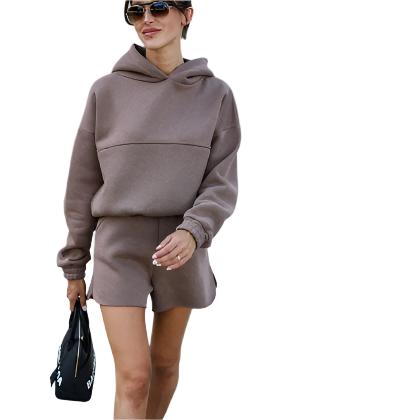 Solid color long sleeve short pants sweater set - CLOTHFN