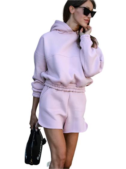 Solid color long sleeve short pants sweater set - CLOTHFN