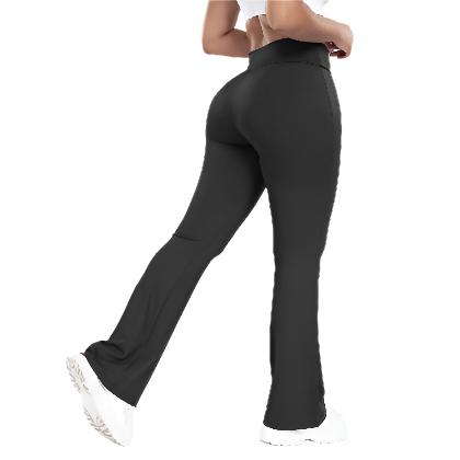 Women Yoga Pants Cross Waist Side Pocket Leisure Sports Bell-bottom Slim Fit - CLOTHFN