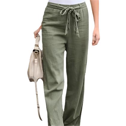 Women's Cotton And Linen Casual Solid Color Pants - CLOTHFN