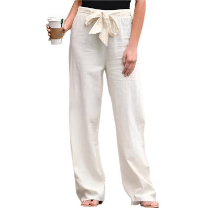 Women's Cotton And Linen Casual Solid Color Pants - CLOTHFN