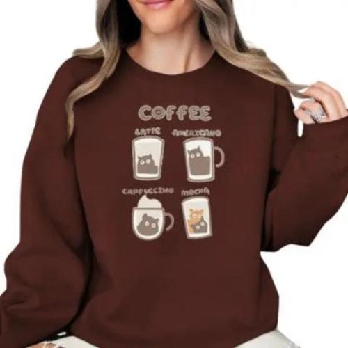 Women's Fashionable Solid Color Printed Long Sleeved Sweatshirt - CLOTHFN