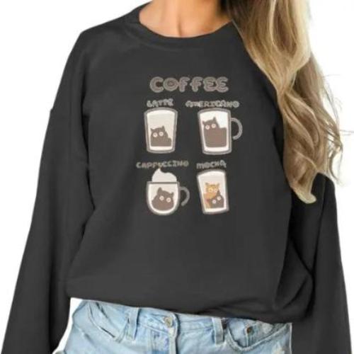 Women's Fashionable Solid Color Printed Long Sleeved Sweatshirt - CLOTHFN